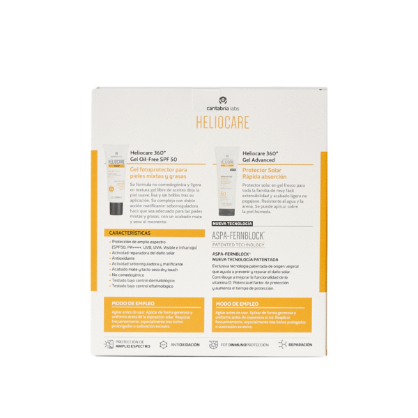 Heliocare 360º Pack Gel Oil-Free SPF50 + Gel Advanced Corporal GRATIS– Protección Facial y Corporal Completa