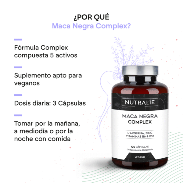 pauta black maca Nutralie Black Maca Complex 120 cápsulas – Energía y Libido