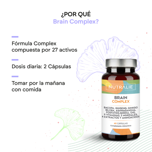 puta brain Nutralie Brain Complex 60 cápsulas – Memoria, Concentración y Rendimiento Mental