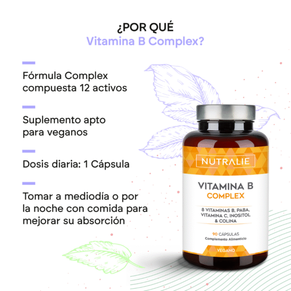 vitamina B Nutralie Vitamin B Complex 90 cápsulas – Energía, Vitalidad y Bienestar Mental