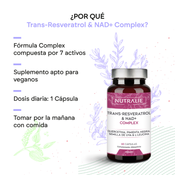 Nutralie Trans-Resveratrol + NAD+ Complex 60 cápsulas – Longevidad y Energía Celular