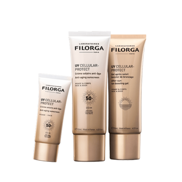 gama de solares faciales y corproales antiedad y potenciadores del bronceado