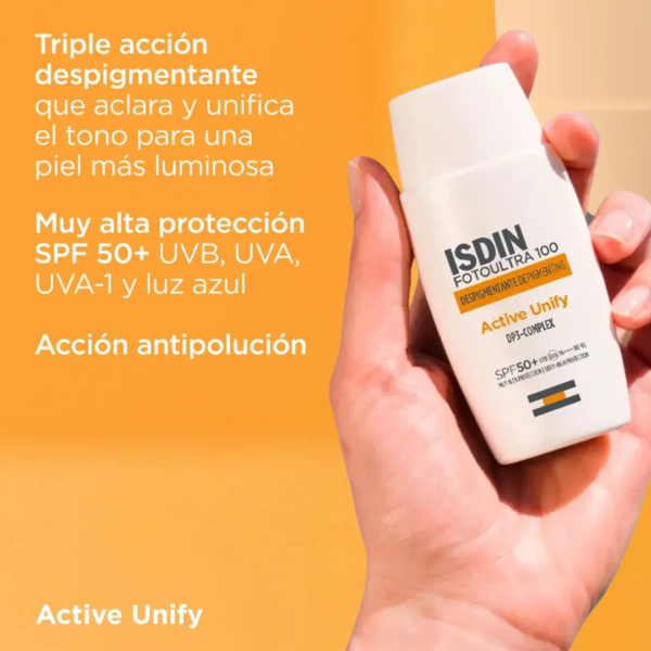 ISDIN FotoUltra 100 Active Unify Fusion Fluid SPF 50+ 50 ml + Melaclear Sérum Mini Regalo